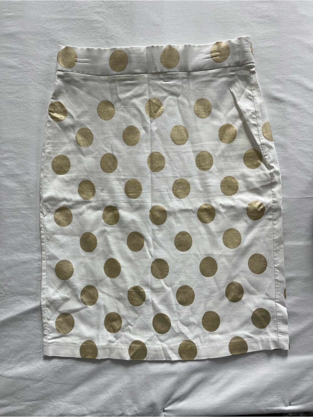 White Pencil Skirt with Gold Polka Dots